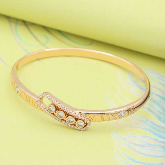 Rose Gold Roman Numeral Bangle with Crystal Bar, XPBL0571 - Picture 4 of 12